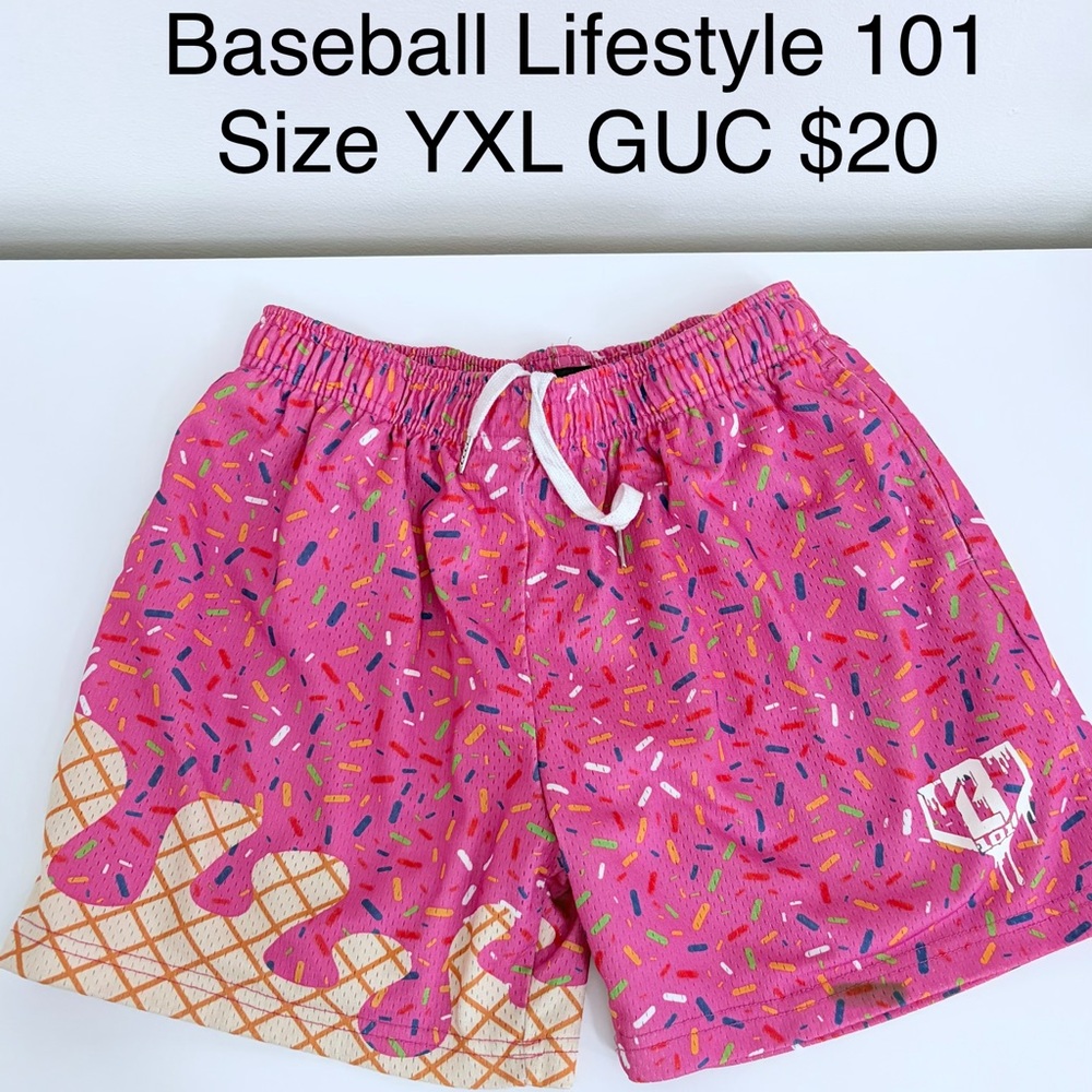 Baseball Lifestyle 101 Kids Pink Sprinkle Swim Shorts